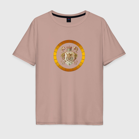 Мужская футболка хлопок Oversize с принтом Герб с короной и волками в Курске, 100% хлопок | свободный крой, круглый ворот, “спинка” длиннее передней части | 