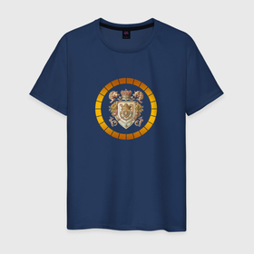 Мужская футболка хлопок с принтом Герб с короной и волками в Курске, 100% хлопок | прямой крой, круглый вырез горловины, длина до линии бедер, слегка спущенное плечо. | 