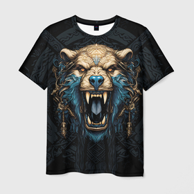 Мужская футболка 3D с принтом Скандинавский медведь в Петрозаводске, 100% полиэфир | прямой крой, круглый вырез горловины, длина до линии бедер | 