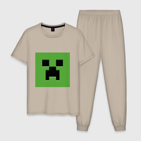 Мужская пижама хлопок с принтом Minecraft creeper face в Санкт-Петербурге, 100% хлопок | брюки и футболка прямого кроя, без карманов, на брюках мягкая резинка на поясе и по низу штанин
 | 