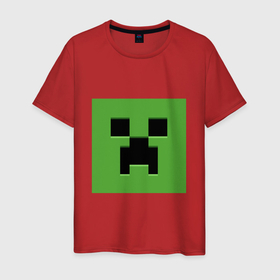 Мужская футболка хлопок с принтом Minecraft creeper face в Тюмени, 100% хлопок | прямой крой, круглый вырез горловины, длина до линии бедер, слегка спущенное плечо. | 