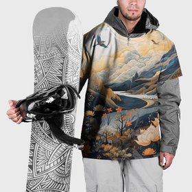 Накидка на куртку 3D с принтом солнечное утро в цветущих горах в Тюмени, 100% полиэстер |  | 