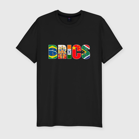 Мужская футболка хлопок Slim с принтом Надпись: BRICS в Рязани, 92% хлопок, 8% лайкра | приталенный силуэт, круглый вырез ворота, длина до линии бедра, короткий рукав | 