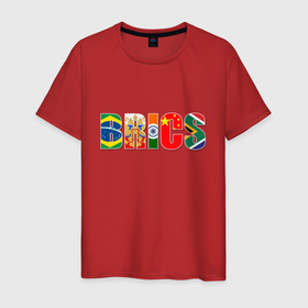 Мужская футболка хлопок с принтом Надпись: BRICS , 100% хлопок | прямой крой, круглый вырез горловины, длина до линии бедер, слегка спущенное плечо. | Тематика изображения на принте: 
