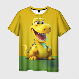 Мужская футболка 3D с принтом Жёлтый крокодил в Белгороде, 100% полиэфир | прямой крой, круглый вырез горловины, длина до линии бедер | 