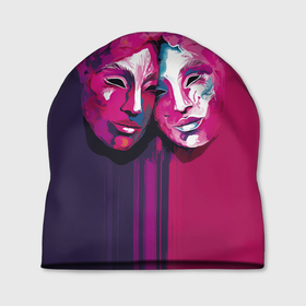 Шапка 3D с принтом Две театральных маски в Кировске, 100% полиэстер | универсальный размер, печать по всей поверхности изделия | 