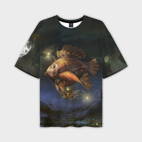 Мужская футболка oversize 3D с принтом рыба дирижабль в ночи в Кировске,  |  | Тематика изображения на принте: 