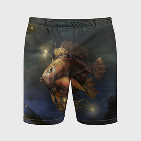 Мужские шорты спортивные с принтом рыба дирижабль в ночи в Кировске,  |  | Тематика изображения на принте: 