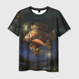 Мужская футболка 3D с принтом рыба дирижабль в ночи в Кировске, 100% полиэфир | прямой крой, круглый вырез горловины, длина до линии бедер | Тематика изображения на принте: 
