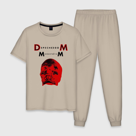 Мужская пижама хлопок с принтом Depeche Mode 2023 Memento Mori   Red Skull 01 в Екатеринбурге, 100% хлопок | брюки и футболка прямого кроя, без карманов, на брюках мягкая резинка на поясе и по низу штанин
 | Тематика изображения на принте: 