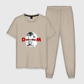 Мужская пижама хлопок с принтом Depeche Mode   Memento Mori   Skull в Санкт-Петербурге, 100% хлопок | брюки и футболка прямого кроя, без карманов, на брюках мягкая резинка на поясе и по низу штанин
 | 