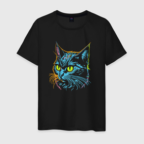Светящаяся мужская футболка с принтом Цветной котик в Кировске,  |  | 