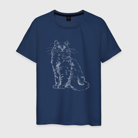 Мужская футболка хлопок с принтом Пушистый милый кот в Петрозаводске, 100% хлопок | прямой крой, круглый вырез горловины, длина до линии бедер, слегка спущенное плечо. | Тематика изображения на принте: 