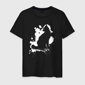 Светящаяся мужская футболка с принтом Тень котика с брызгами в Кировске,  |  | 