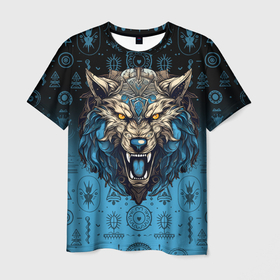 Мужская футболка 3D с принтом Скандинавский волк Фенрир в Белгороде, 100% полиэфир | прямой крой, круглый вырез горловины, длина до линии бедер | Тематика изображения на принте: 