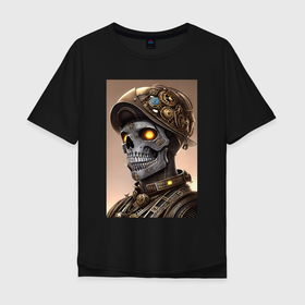 Мужская футболка хлопок Oversize с принтом Cool skull   steampunk   neural network , 100% хлопок | свободный крой, круглый ворот, “спинка” длиннее передней части | 