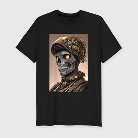 Мужская футболка хлопок Slim с принтом Cool skull   steampunk   neural network в Кировске, 92% хлопок, 8% лайкра | приталенный силуэт, круглый вырез ворота, длина до линии бедра, короткий рукав | Тематика изображения на принте: 