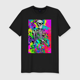 Мужская футболка хлопок Slim с принтом Funny skeleton   pop art в Екатеринбурге, 92% хлопок, 8% лайкра | приталенный силуэт, круглый вырез ворота, длина до линии бедра, короткий рукав | 