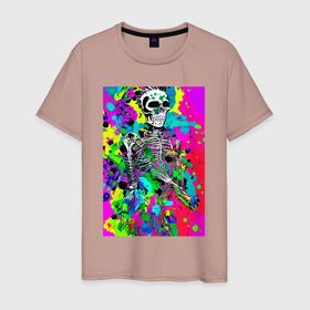 Мужская футболка хлопок с принтом Funny skeleton   pop art в Белгороде, 100% хлопок | прямой крой, круглый вырез горловины, длина до линии бедер, слегка спущенное плечо. | 