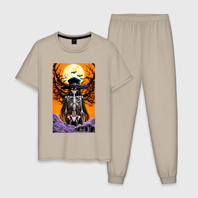 Мужская пижама хлопок с принтом Cool witch   halloween   neural network в Екатеринбурге, 100% хлопок | брюки и футболка прямого кроя, без карманов, на брюках мягкая резинка на поясе и по низу штанин
 | 