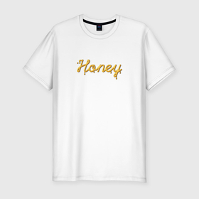 Мужская футболка хлопок Slim с принтом Медовый шрифт Honey в Кировске, 92% хлопок, 8% лайкра | приталенный силуэт, круглый вырез ворота, длина до линии бедра, короткий рукав | 