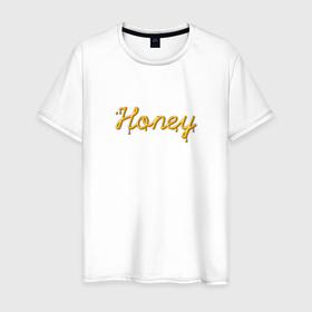 Мужская футболка хлопок с принтом Медовый шрифт Honey в Кировске, 100% хлопок | прямой крой, круглый вырез горловины, длина до линии бедер, слегка спущенное плечо. | 