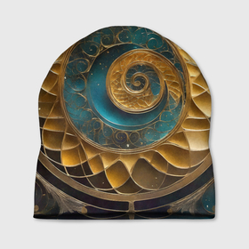 Шапка 3D с принтом Синий золотой водоворот декоративный орнамент в Кировске, 100% полиэстер | универсальный размер, печать по всей поверхности изделия | Тематика изображения на принте: 