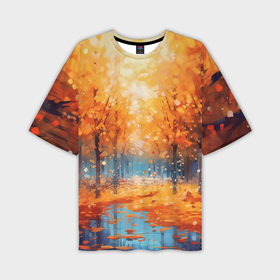Мужская футболка oversize 3D с принтом Осенний парк ,  |  | Тематика изображения на принте: 