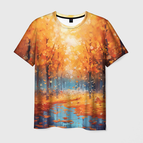 Мужская футболка 3D с принтом Осенний парк в Новосибирске, 100% полиэфир | прямой крой, круглый вырез горловины, длина до линии бедер | Тематика изображения на принте: 
