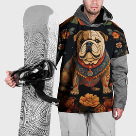 Накидка на куртку 3D с принтом Английский бульдог в стиле Фолк Арт в Петрозаводске, 100% полиэстер |  | Тематика изображения на принте: 