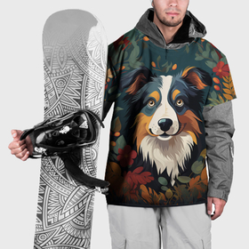 Накидка на куртку 3D с принтом Австралийская овчарка в стиле Фолк Арт в Кировске, 100% полиэстер |  | 