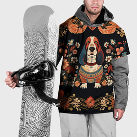 Накидка на куртку 3D с принтом Бассет хаунд в стиле Фолк Арт в Петрозаводске, 100% полиэстер |  | 