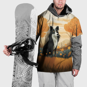 Накидка на куртку 3D с принтом Бордер колли в стиле Фолк Арт в Петрозаводске, 100% полиэстер |  | Тематика изображения на принте: 