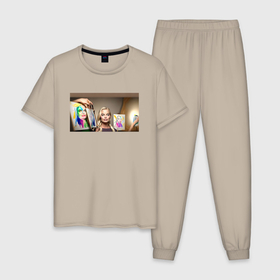 Мужская пижама хлопок с принтом Барби художница в Санкт-Петербурге, 100% хлопок | брюки и футболка прямого кроя, без карманов, на брюках мягкая резинка на поясе и по низу штанин
 | 