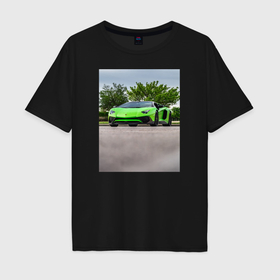 Мужская футболка хлопок Oversize с принтом Спорткар на трассе в Тюмени, 100% хлопок | свободный крой, круглый ворот, “спинка” длиннее передней части | 