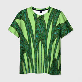 Мужская футболка 3D с принтом Зеленый растительный мотив в Тюмени, 100% полиэфир | прямой крой, круглый вырез горловины, длина до линии бедер | 