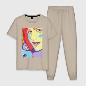 Мужская пижама хлопок с принтом яркий женский портрет в стиле поп арт в Кировске, 100% хлопок | брюки и футболка прямого кроя, без карманов, на брюках мягкая резинка на поясе и по низу штанин
 | 
