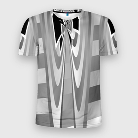 Мужская футболка 3D Slim с принтом Серая геометрия в Петрозаводске, 100% полиэстер с улучшенными характеристиками | приталенный силуэт, круглая горловина, широкие плечи, сужается к линии бедра | 