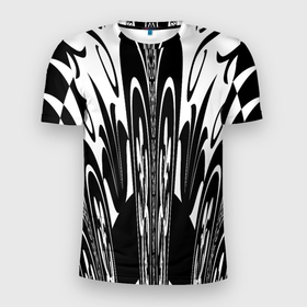 Мужская футболка 3D Slim с принтом Черные завихрения в Петрозаводске, 100% полиэстер с улучшенными характеристиками | приталенный силуэт, круглая горловина, широкие плечи, сужается к линии бедра | 