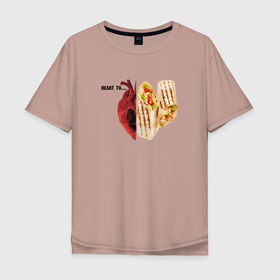 Мужская футболка хлопок Oversize с принтом Heart to шаверма в Кировске, 100% хлопок | свободный крой, круглый ворот, “спинка” длиннее передней части | 