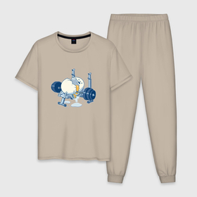 Мужская пижама хлопок с принтом Неудачная попытка   спортивный мем в Новосибирске, 100% хлопок | брюки и футболка прямого кроя, без карманов, на брюках мягкая резинка на поясе и по низу штанин
 | 