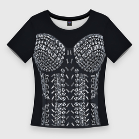 Женская футболка 3D Slim с принтом Черный корсет с блестящими стразами в Кировске,  |  | 