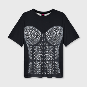 Женская футболка oversize 3D с принтом Черный корсет с блестящими стразами в Кировске,  |  | 