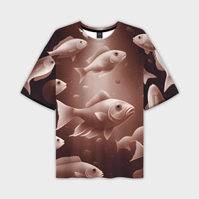 Мужская футболка oversize 3D с принтом косяк рыб ,  |  | Тематика изображения на принте: 