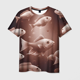 Мужская футболка 3D с принтом косяк рыб , 100% полиэфир | прямой крой, круглый вырез горловины, длина до линии бедер | Тематика изображения на принте: 