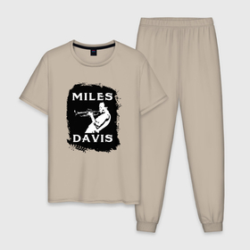 Мужская пижама хлопок с принтом Tribute to Miles Davis в Тюмени, 100% хлопок | брюки и футболка прямого кроя, без карманов, на брюках мягкая резинка на поясе и по низу штанин
 | 