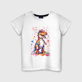 Детская футболка хлопок с принтом Милый детеныш тиранозавра в Кировске, 100% хлопок | круглый вырез горловины, полуприлегающий силуэт, длина до линии бедер | 