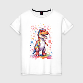 Женская футболка хлопок с принтом Милый детеныш тиранозавра в Санкт-Петербурге, 100% хлопок | прямой крой, круглый вырез горловины, длина до линии бедер, слегка спущенное плечо | 