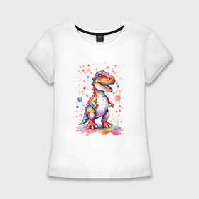 Женская футболка хлопок Slim с принтом Милый детеныш тиранозавра в Тюмени,  |  | 