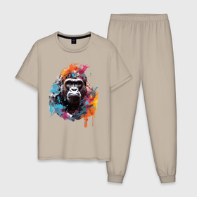 Мужская пижама хлопок с принтом Граффити с гориллой в Кировске, 100% хлопок | брюки и футболка прямого кроя, без карманов, на брюках мягкая резинка на поясе и по низу штанин
 | Тематика изображения на принте: 